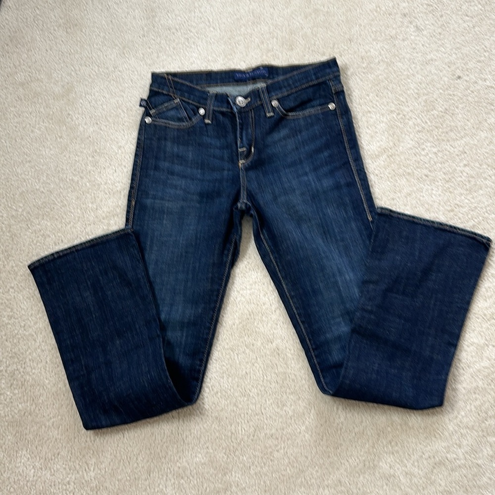 Dark Denim Rock & Republic Low Rise Bootcut Jeans With Crystal Pockets Sz 10